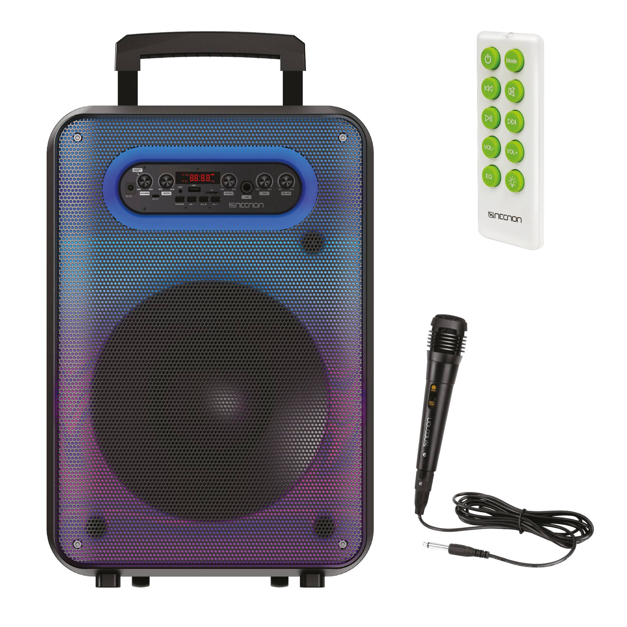 Bafle Karaoke NECNON Bluetooth 12 pulgadas NB-12F TWS Incluye Microfono Alambrico Control Remoro -