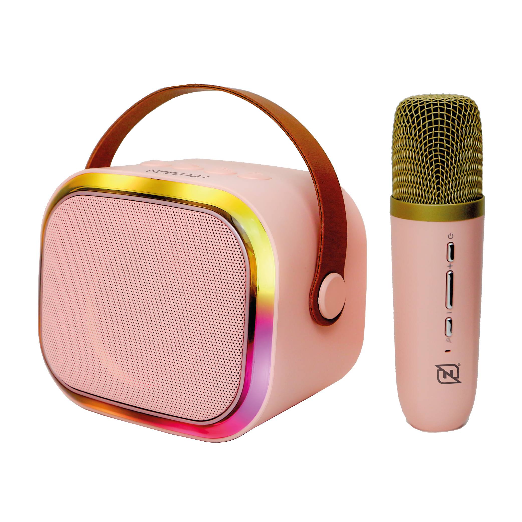 Bocina Bluetooth Karaoke NECNON NB-203 Micreofono Inalambrico BT 5.3 Atenuador De Voz  Radio FM Micro SD USB AUX 3.5MM 5 Watts RMS Color Rosa -