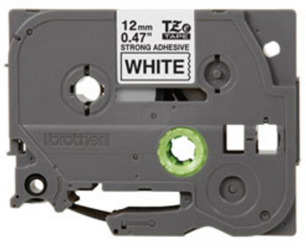 Etiqueta blanca continua laminada con adhesivo super resistente Brother TZES231 - de 12 mm de ancho x 8 mts de largo. Impresión en negro.