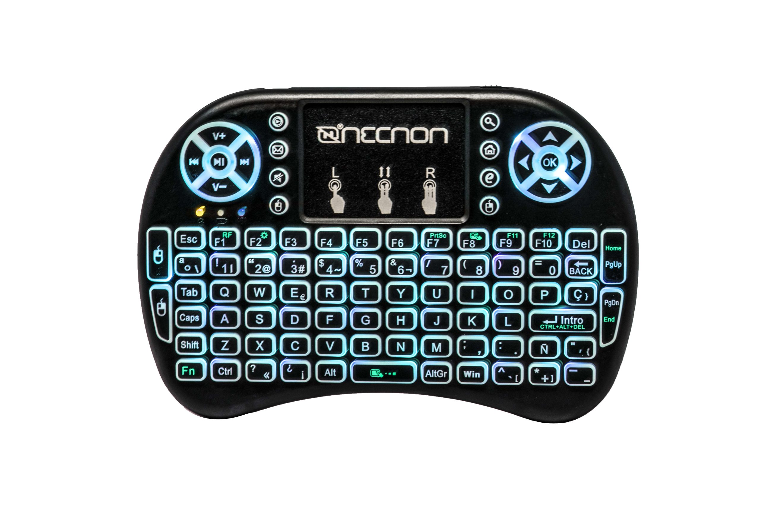 CONTROL REMOTO NCR-01 TOUCH PAD TECLADO QWERTY LED 7 COLORES RECARGABLE TV SMARTPHONE TV BOX NEGRO -