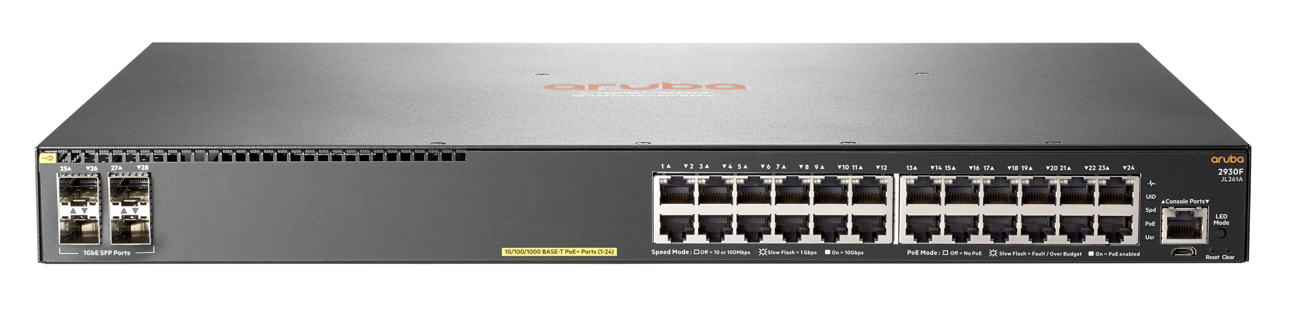 Switch Aruba JL261A Gigabit Ethernet 2930F 24G PoE+ 4SFP - 24 Puertos PoE+ 10/100/1000Mbps + 4 Puertos SFP