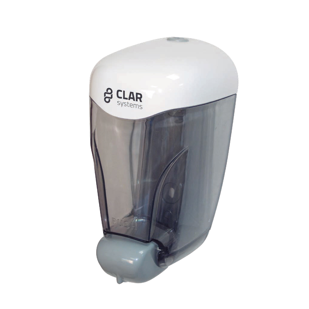 Dispensador de Jabón Trendy Confort ABS antiestático. CLAR SYSTEMS. Color Tapa Blanca / Depósito Gris -