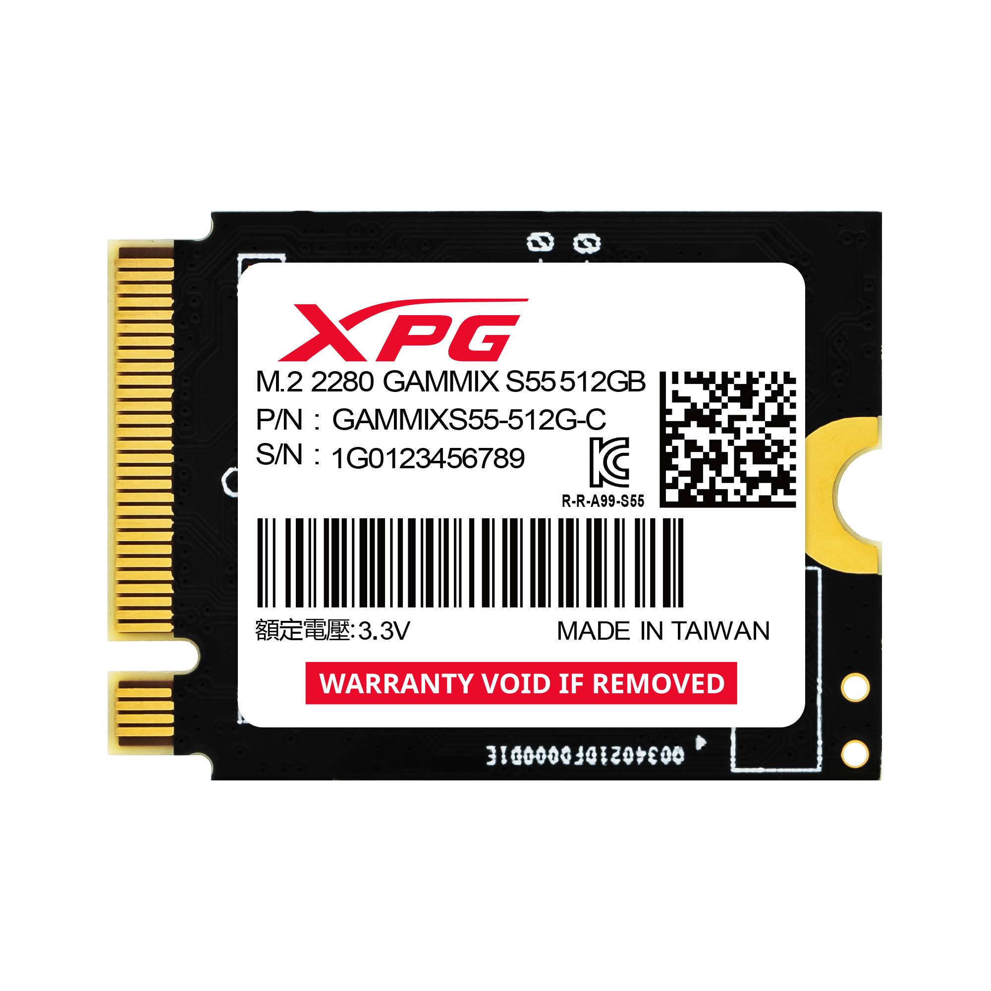 Unidad de Estado Sólido XPG GAMMIX S55 512GB PCIe Gen4 x4 M.2 2230 - SGAMMIXS55-512G-C