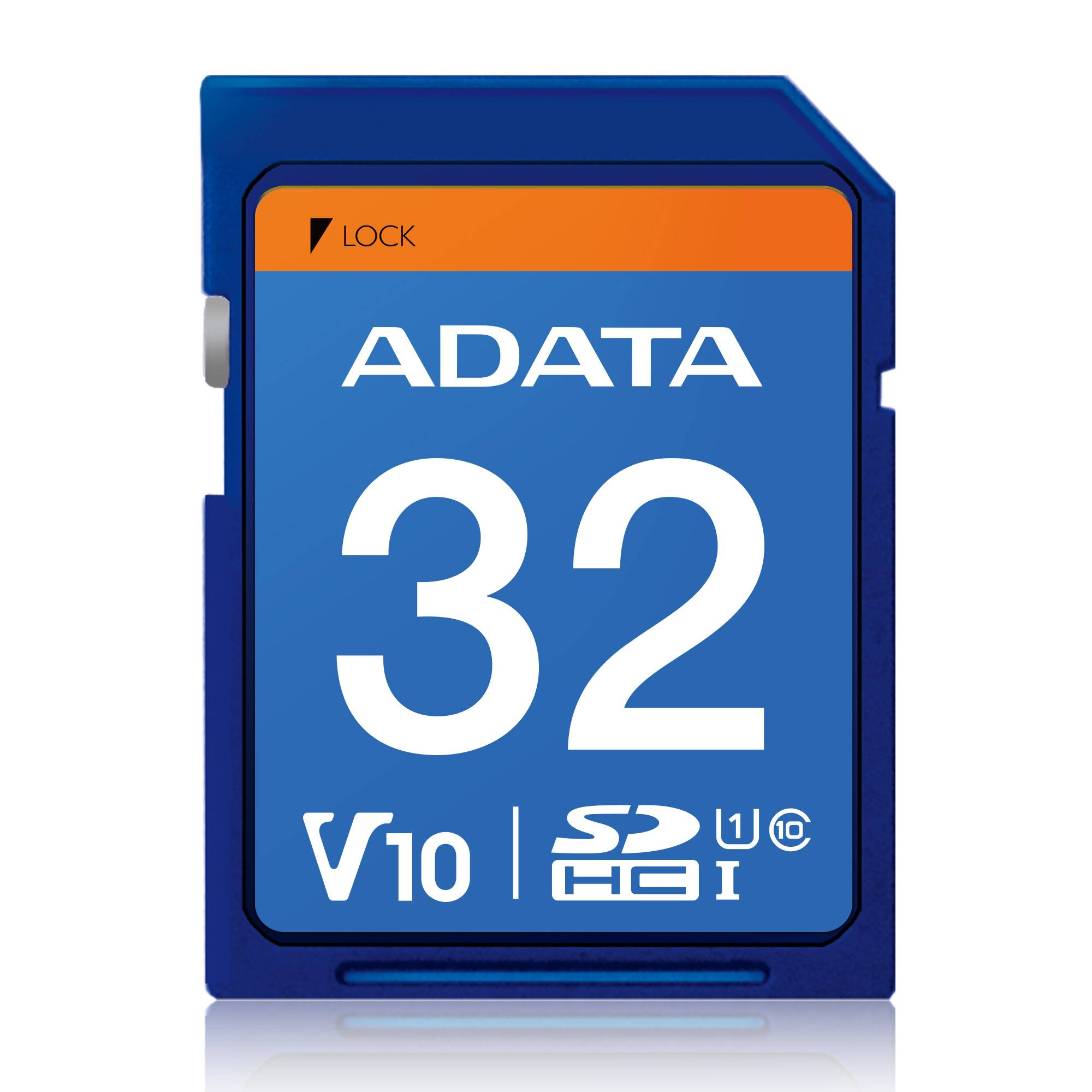 Memoria SD (SDHC) 32GB ADATA Clase 10 (V10) - Velocidad hasta 100MB/25MB por seg. ASDH32GUICL10-R