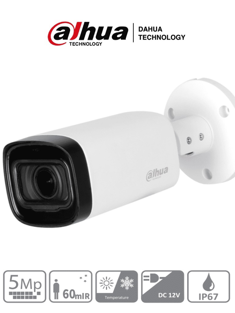 DAHUA HAC-HFW1500R-Z-IRE6 - Camara Bullet de 5 Megapixeles/ Lente Motorizado de 2.7 a 12 mm/ IR de 60 Mts/ BLC/HLC/DWDR/ Soporta: CVI/CVBS/AHD/TVI -