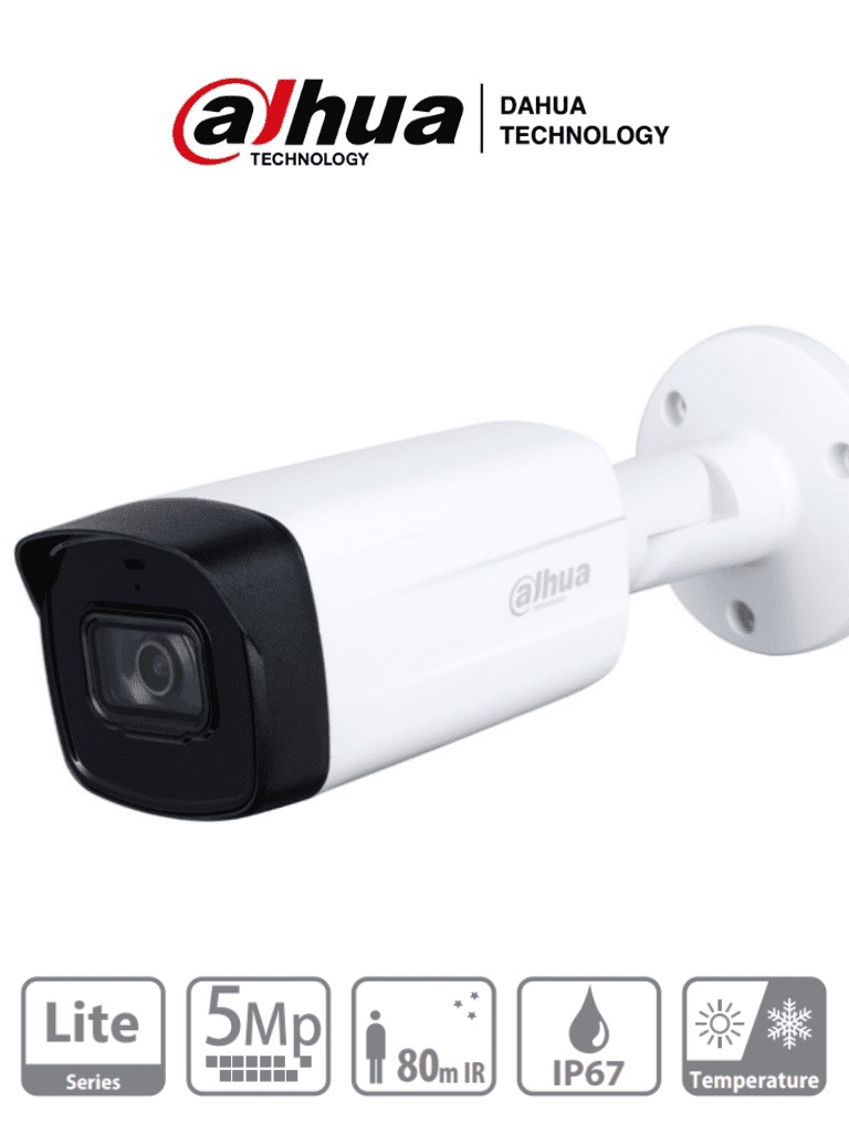 DAHUA HAC-HFW1500TH-I8 - Camara Bullet de 5 Megapixeles/ Lente de 3.6 mm/ 92 Grados de Apertura/ IR de 80 Mts/ IP67/ Soporta: CVI/CVBS/AHD/TVI/ -