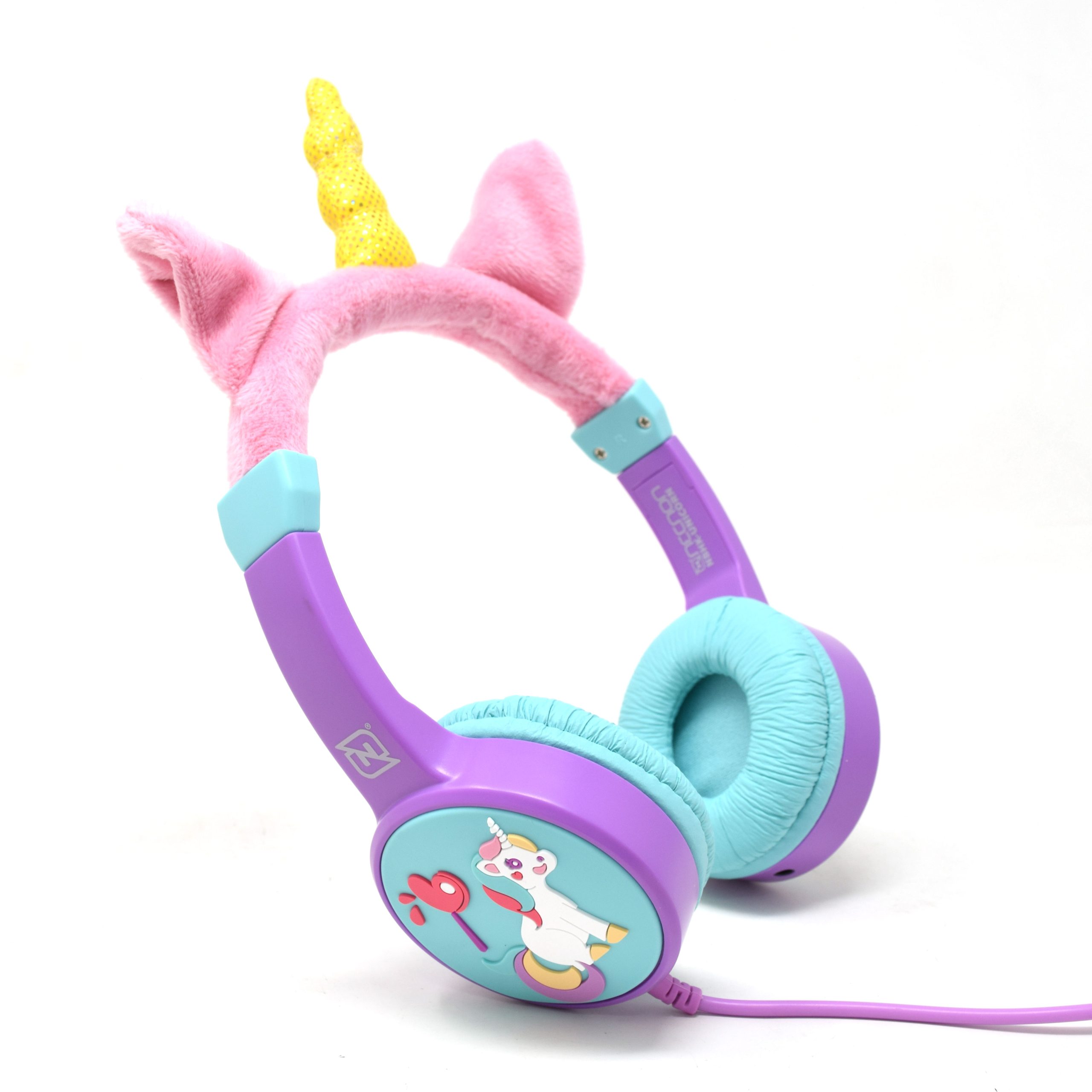 AUDIFONOS ON-EAR ALAMBRICOS KIDS VOLUMEN SEGURO A 95DB 3.5 MML SALIDA AUDIO 3.5MML HIPOALARGENICO NO TOXICO UNICORN LILA -