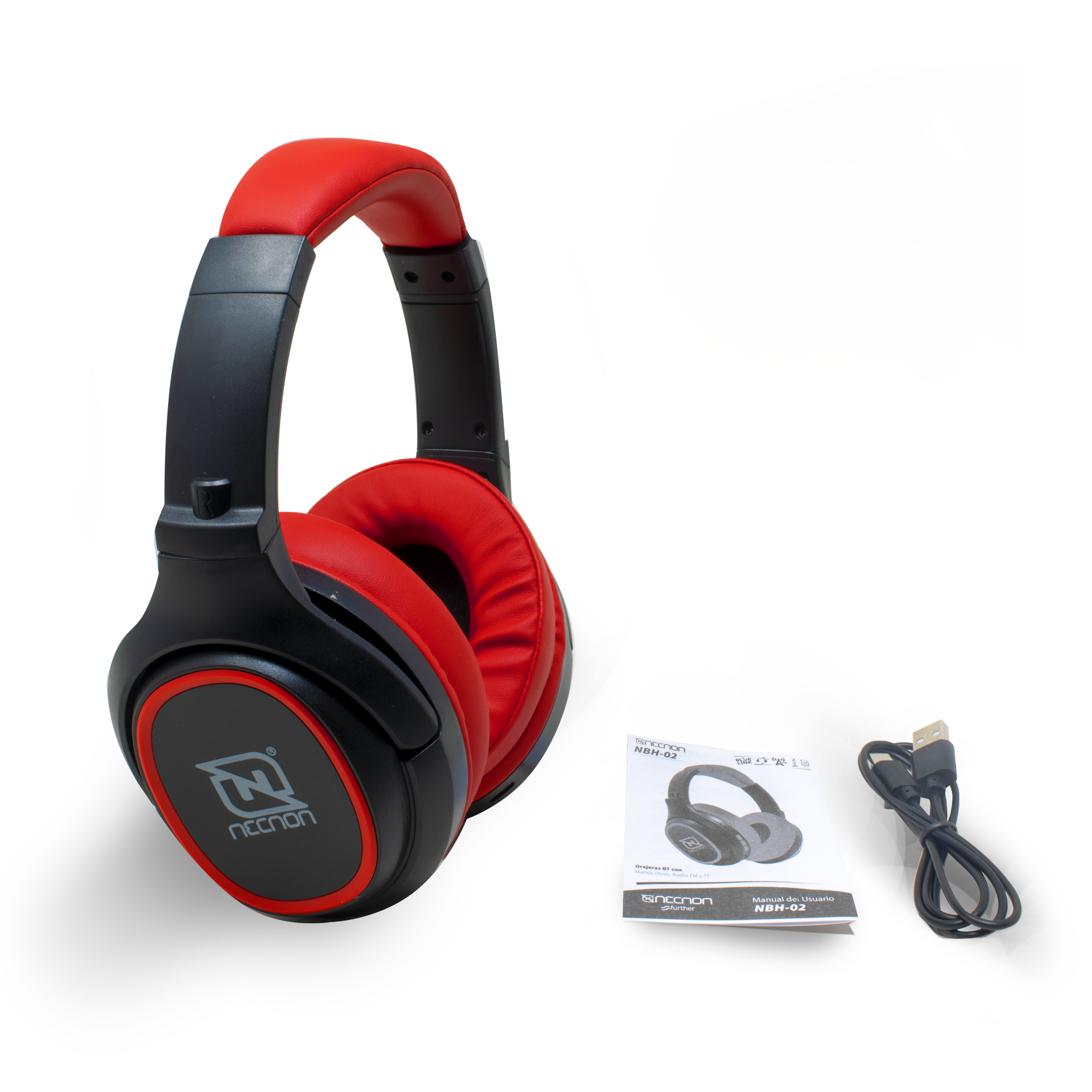 AUDIFONOS OVER-EAR BLUETOOTH NBH-02 SIMULACION CANCELACION DE RUIDO 3.5MM RADIO FM MICRO SD 3.5MML MANOS LIBRES TYPE C ROJO -