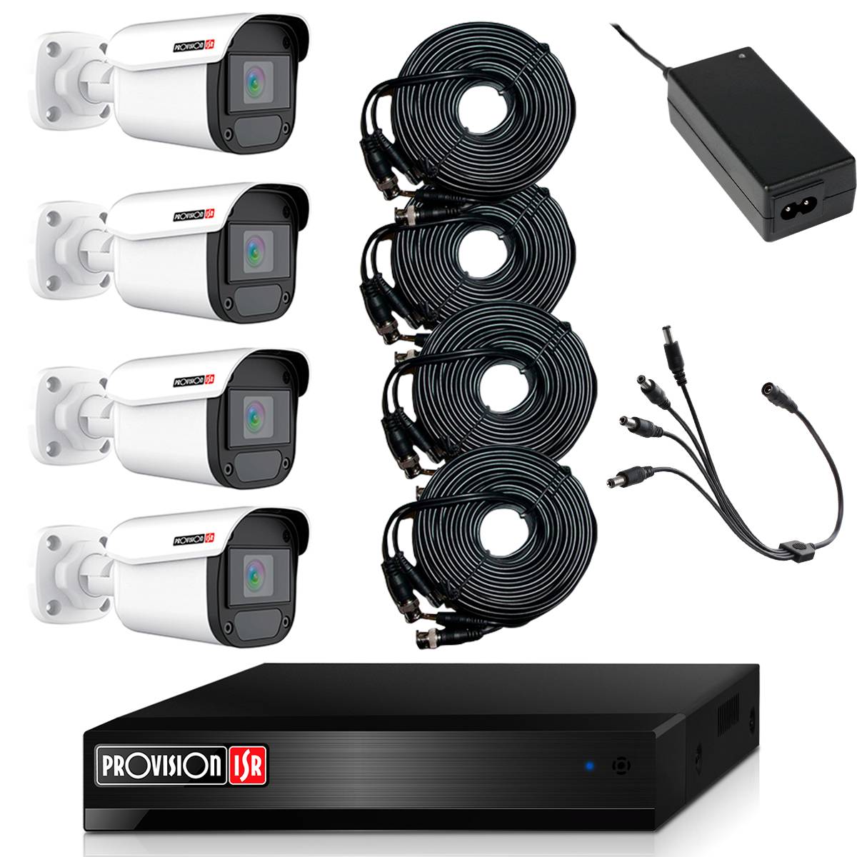 KIT de Videovigilancia de 4 camaras de 2 MP Policarbonato - 4 cables siames de 20 metros