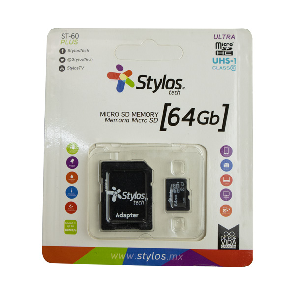 Memoria Micro SD 64GB STYLOS STMSDA3B -