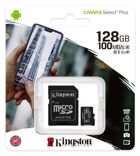 MEMORIA MICROSD KINGSTON CANVAS SELCT PLUS 128GB R.100MB/S CL10 UHS-I U1 V10 A1 -