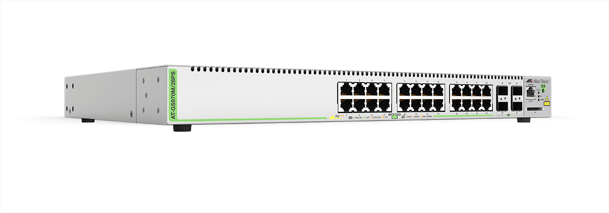 Switch ALLIED TELESIS PoE+ Administrable CentreCOM GS970M - Capa 3 de 24 Puertos 10/100/1000 Mbps + 4 SFP Gigabit