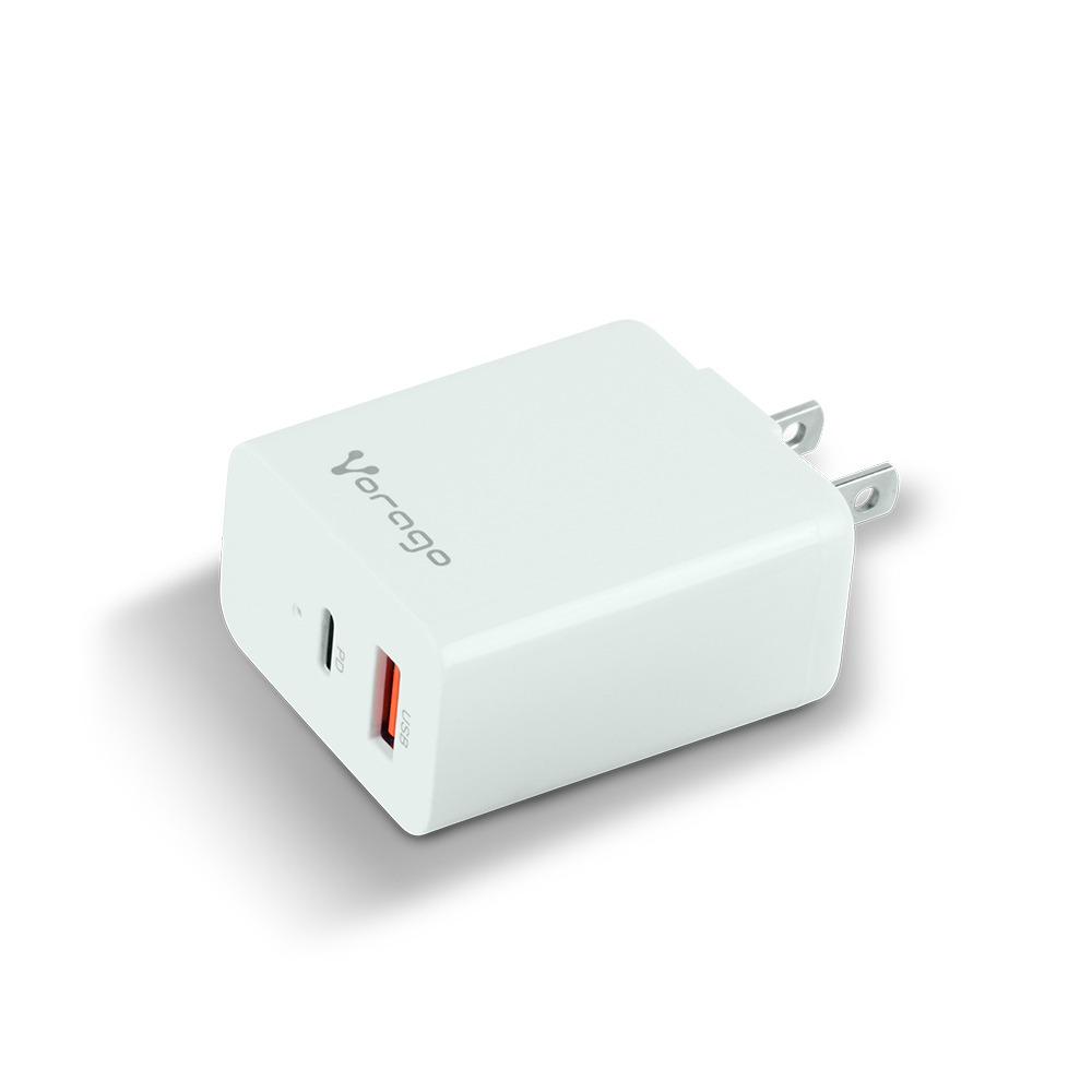 Cargador para pared. Vorago  AU-350-WH blanco. quick charge/ cargador de pared / blanco. quick charce 3.0A PD 20w USB A y tipo C blanco -