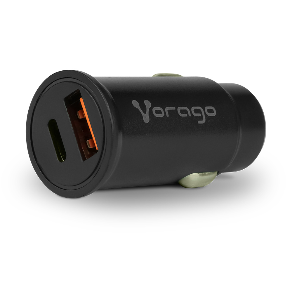 CARGADOR PARA AUTO VORAGO AU-305-BK TIPO C PD 20W Y USB A QUICK CHARGE 3.0 NEGRO -