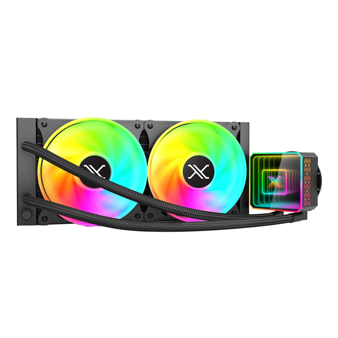 Enfriamiento Liquido Xzeal 240mm Cuadrado XZCO412B XZ412 para CPU 2Fanx120mm ARGB 3 pines + PWM 4 pines + Seguro para INTEL/AMD Negro -