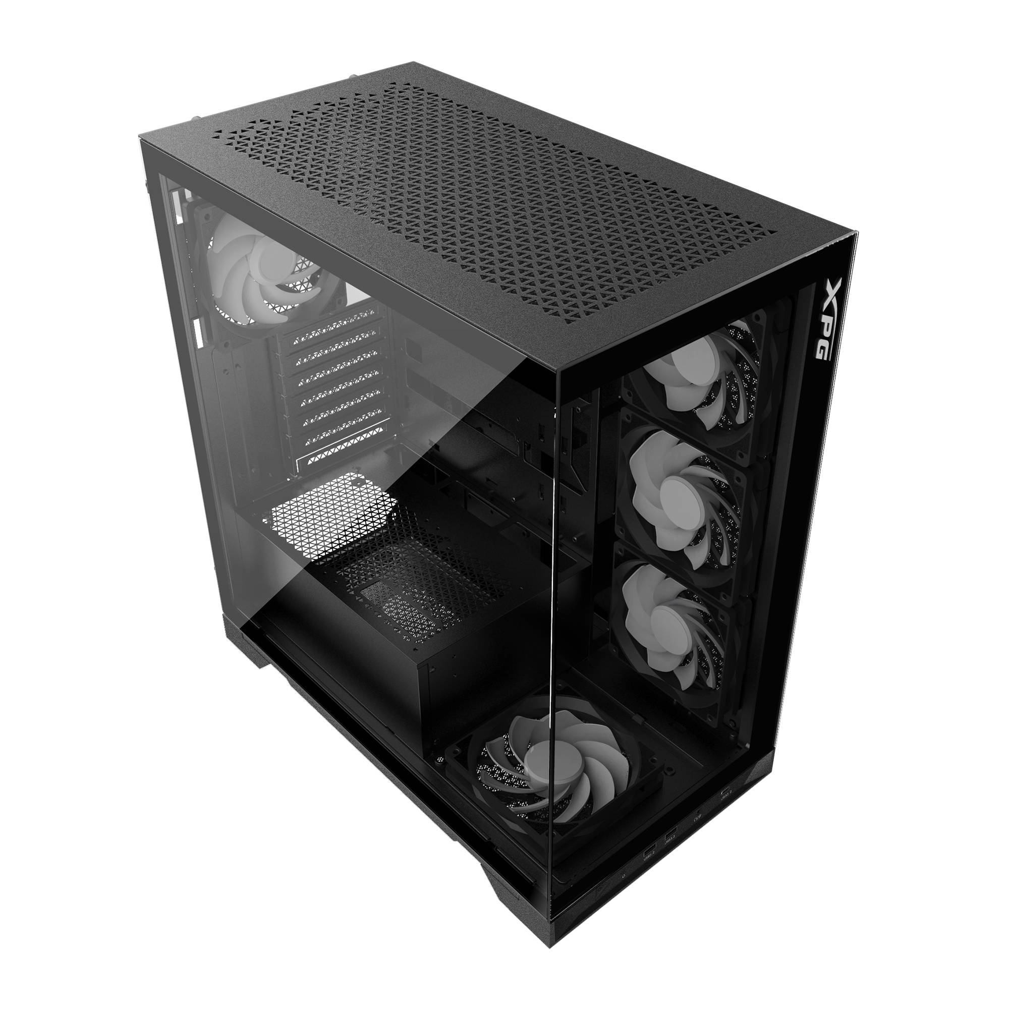 Gabinete GAMER XPG INVADER X Media torre (ATX - Micro-ATX y Mini-ITX) Panel frontal y lateral vidrio templado. Ventiladores incluidos. INVADERXMT-BKCWW
