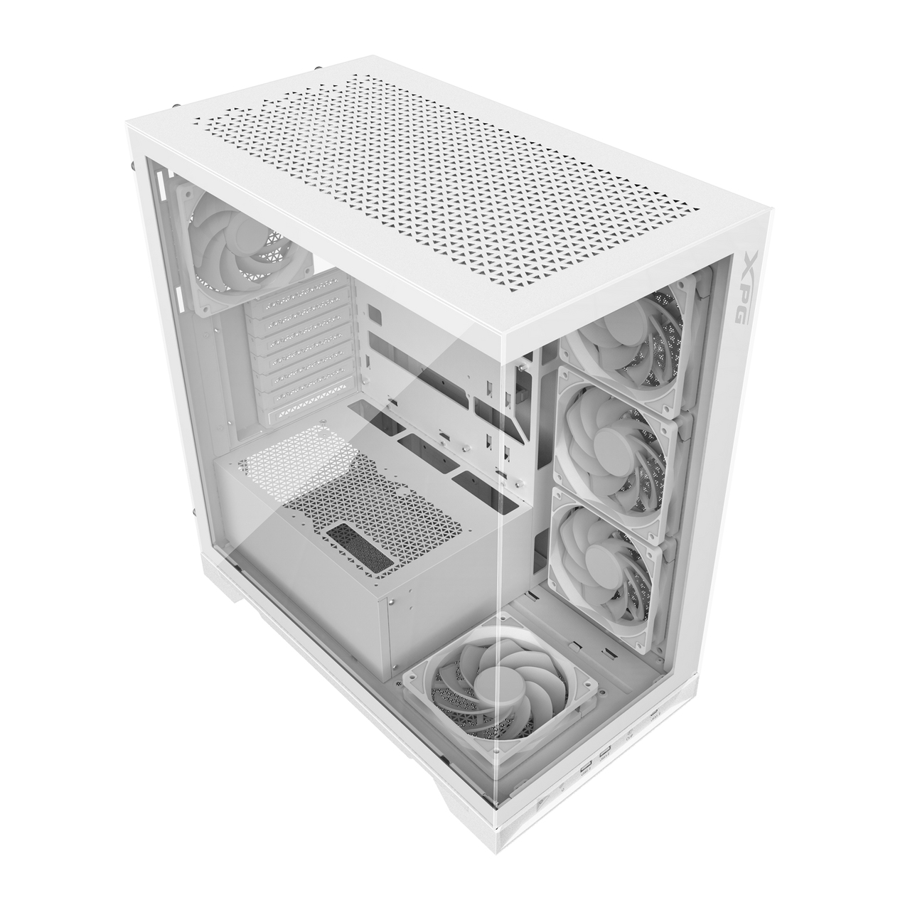 Gabinete GAMER XPG INVADER X. Media torre (ATX - Micro-ATX y Mini-ITX) Paneles de vidrio templado. Ventiladores incluidos. INVADERXMT-WHCWW