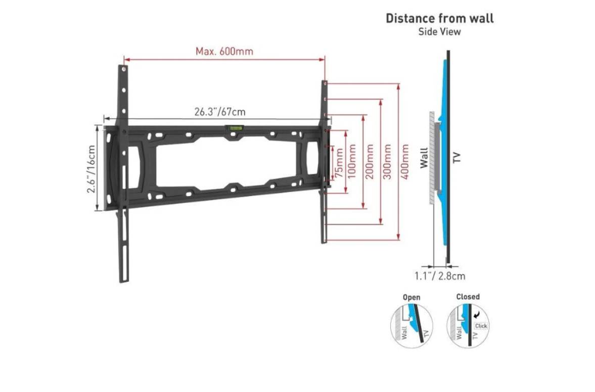 Soporte de Pared Barkan E400+ para Pantalla Fijo/Curvo/Plano 32 - 90 - hasta 60Kg
