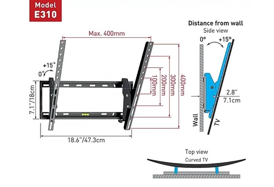 Soporte de Pared Barkan E310+ para Pantalla Curvo/Plano 19 - 65 - hasta 50Kg