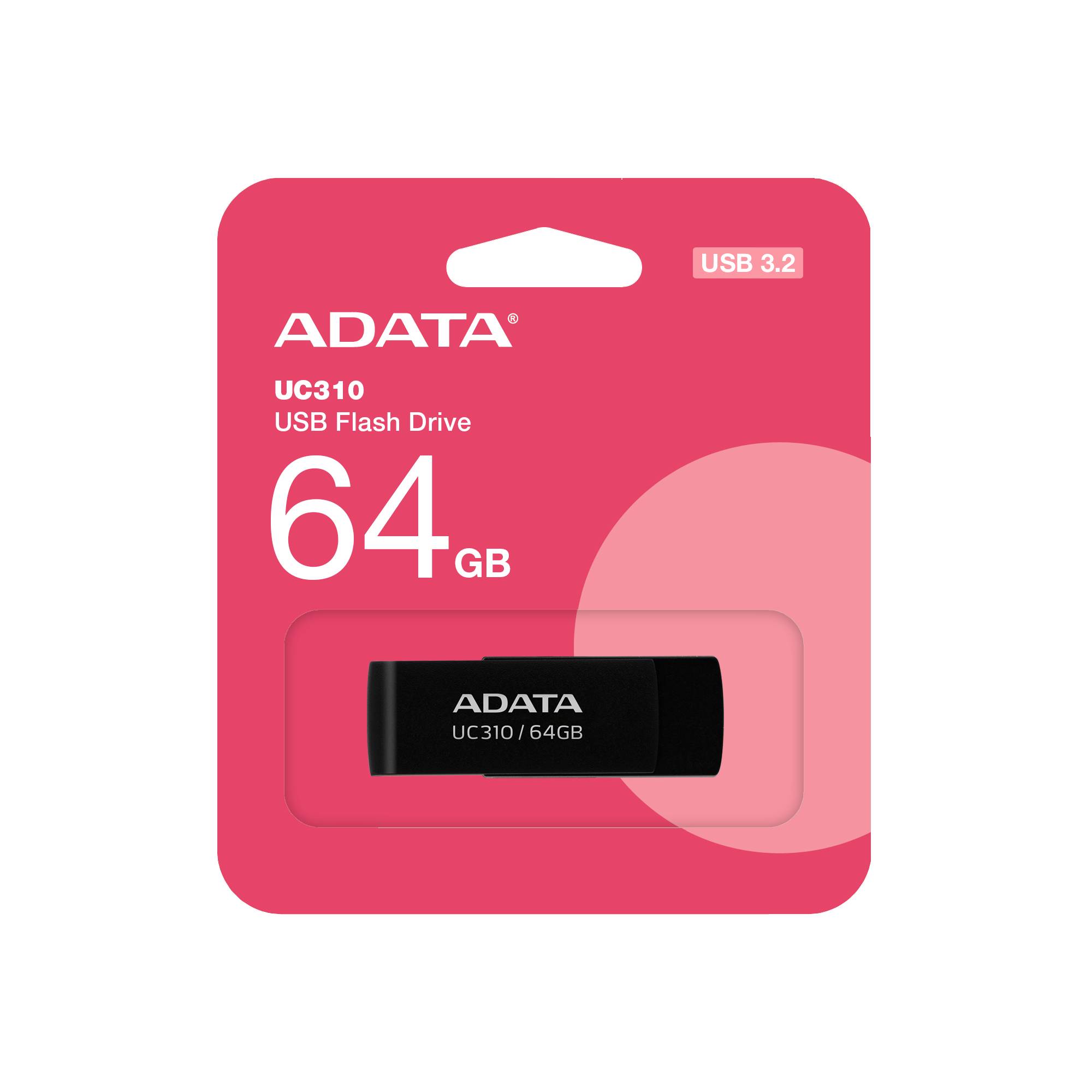 Memoria USB de 64GB UR310 3.2 Gen 1 (retro compatible 3.0 y 2.0) - diseño material reciclado sin tapa. NEGRO. UC310-64G-RBK