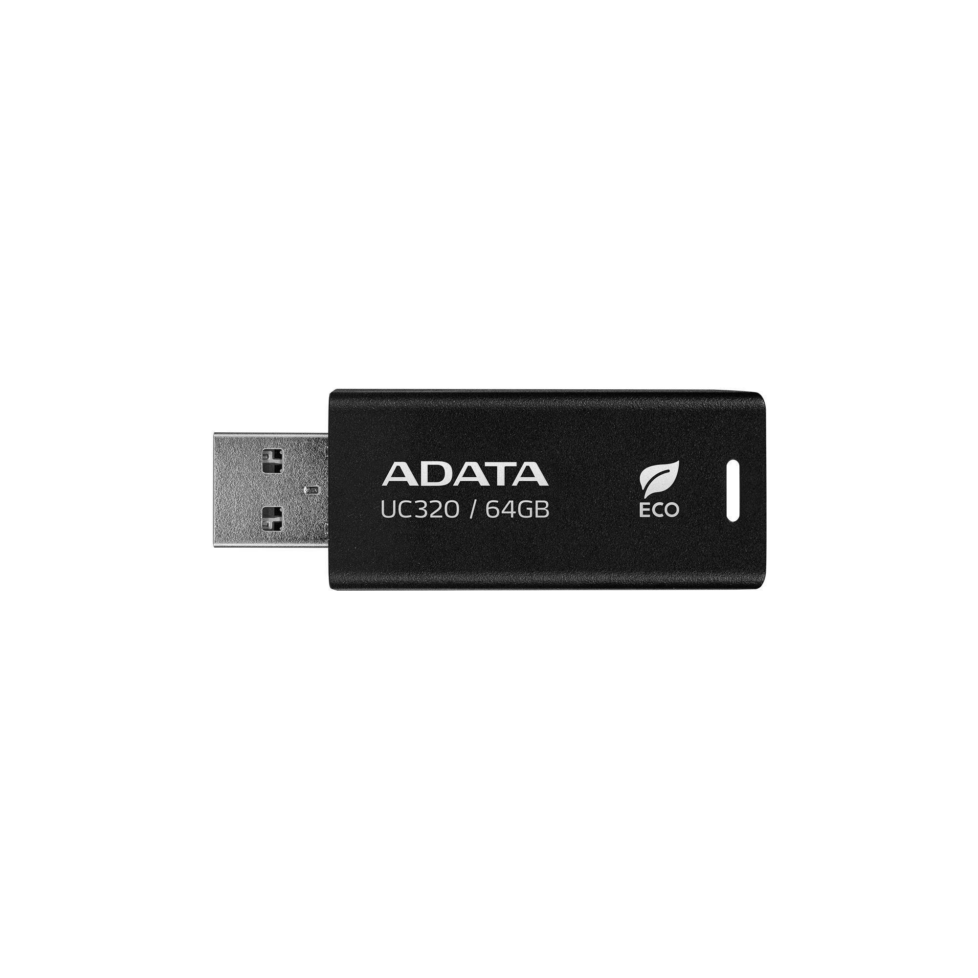 Memoria USB de 64GB UR320 3.2 Gen 1 (retro compatible 3.0 y 2.0) - diseño material reciclado sin tapa. Color negro. UC320-64G-RBK/BK
