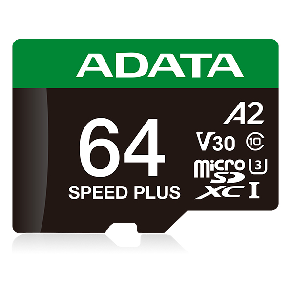 Micro Secure Digital ADATA SPEED PLUS microSDXC/SDHC UHS-I U3 V30 64GB Clase 10 (A2) - lectura /escritura hasta 180/160(MB/s). UD64GUI3V30A2SP-RA1