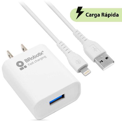 COMBO CARGA RÁPIDA: CARGADOR USB V3.0 + CABLE LIGHTNING. BLANCO (6001349) - Brobotix
