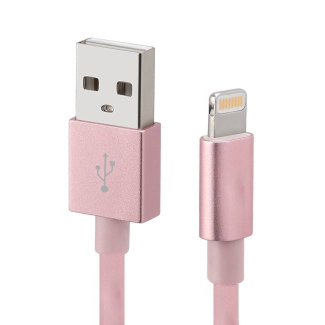 Cable USB A a LIGHTNING - color rosa. 1 metro de largo. Alta resistencia de materiales y carga rápida DB-G-USBLR
