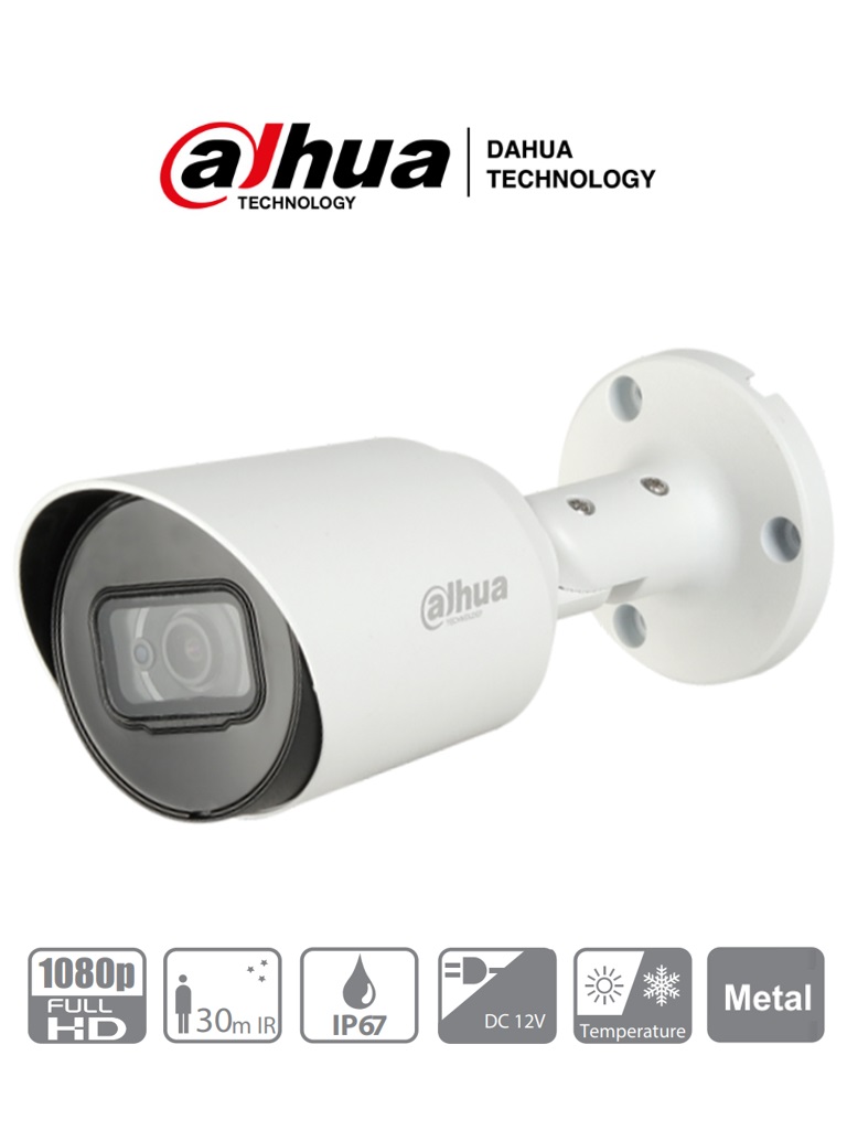 DAHUA HAC-HFW1200T-36- Camara Bullet de 2 Megapixeles/ Lente Fijo de 3.6mm/ 83°/ Smart IR 30 Metros/ IP67/ Metalica/ BLC/ HLC/ DWDR/ TVI AHD y CBVS/ -