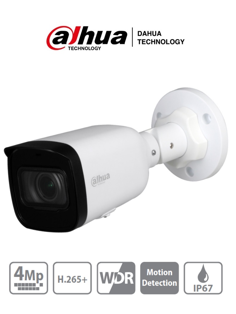 DAHUA IPC-HFW1431T1-ZS-S4 - Camara IP Bullet de 4 Megapixeles/ Lente Motorizado de 2.8 a 12mm/ H.265/ IR de 50 Metros/ WDR/ Ranura para MicroSD/ IP67 -