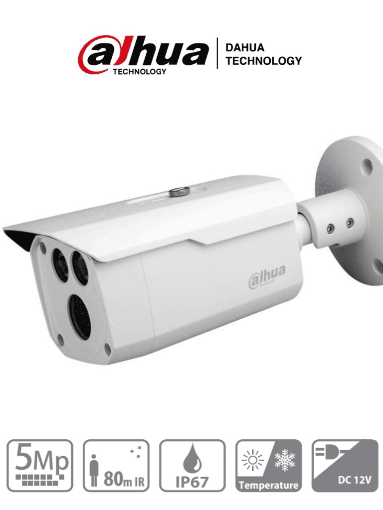 DAHUA HAC-HFW1500D - Camara Bullet de 5 Megapixeles/ Metalica/ Lente de 3.6 mm/ 92 Grados de Apertura/ IR de 80 Mts/ IP67/ Soporta: CVI/CVBS/AHD/TVI/ -