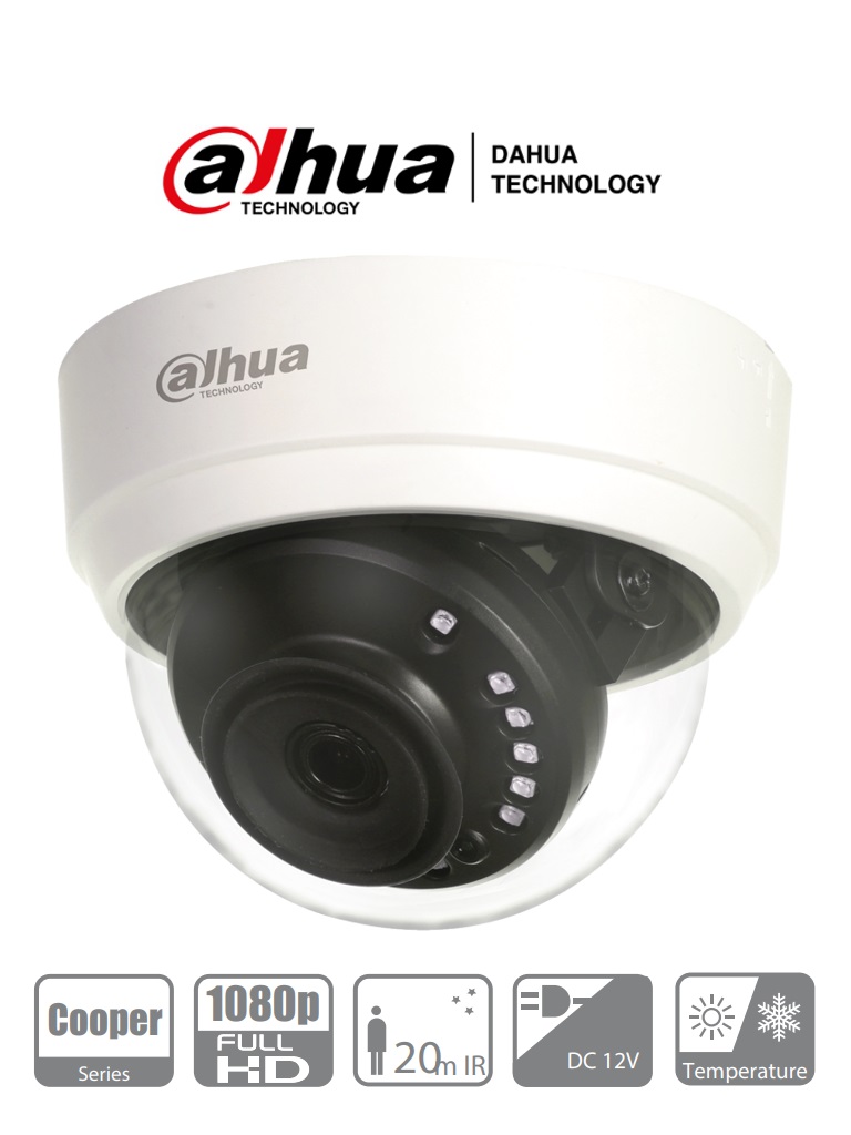 DAHUA HAC-D1A21N-0280B - Cámara Domo HDCVI 1080p/ 103 Grados de Apertura/ Lente de 2.8 mm/ IR 20 Mts/ Uso Interior/ TVI AHD Y CVBS/ -
