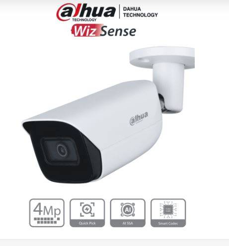 DAHUA IPC-HFW3441E-S-S2 - Camara IP Bullet de 4 Mp con IA/ WizSense/ Lente de 2.8mm/ 107 Grados de Apertura/ Microfono Integrado/ IR de 50 Metros -