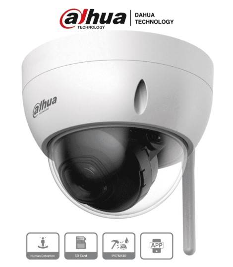 DAHUA IPC-HDBW1230DE-SW - Camara IP Domo Wifi de 2 Mp/ Lente de 2.8 mm/ 100°/ IR de 30 M/ Ranura para MicroSD/ IP67/Ik10/SMD/ Hasta 80 Metros -