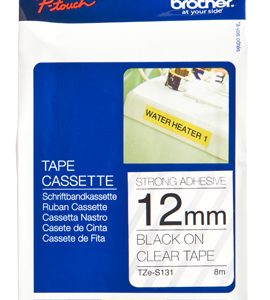 Etiqueta clara continua laminada con adhesivo super resistente Brother TZES131 - de 12 mm de ancho x 8 mts de largo. Impresión en negro.