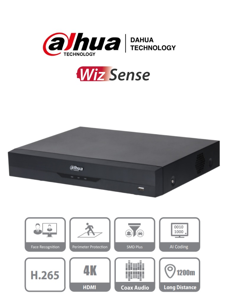 DAHUA XVR5116H-4KL-I3 DVR 16 CH 4k 8 MP WizS IA H.265+ 16 CH + 16 IP Hasta 32 CH IP 2 CH Rec Facial SDM+ Codif IA 1 Bahía DD Funciones IoT   POS -