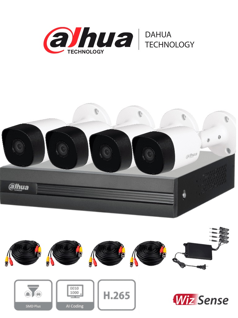 Kit de videovigilancia Dahua Technology DH-KIT/XVR1B04H-I/4-B2A51N-0280B-S2 - Interior y exterior