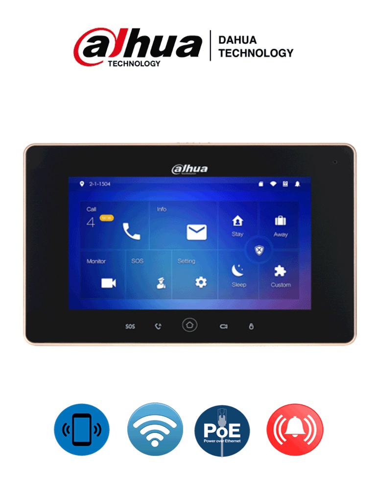 DAHUA VTH5221DS2 - Monitor IP Touch de 7 con conectividad WiFi y Ethernet - PoE. Admite MicroSD de hasta 32GB