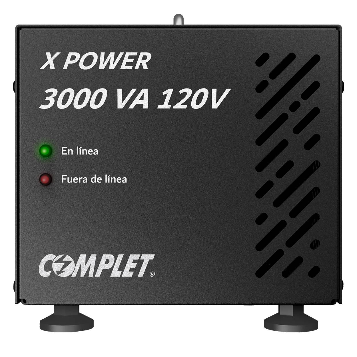 Regulador de Voltaje COMPLET  X-POWER 3000 VA/3000 W 120V . Terminales de conexión y 2 contactos NEMA 5-15R - Supresor de picos de voltaje 504 J