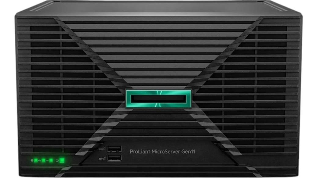 HPE ProLiant MicroServer G11 E-2434 4c 1x16GB-U 4LFF-NHP 2x1TB HDD 180W External PS Cmp Mod Server -