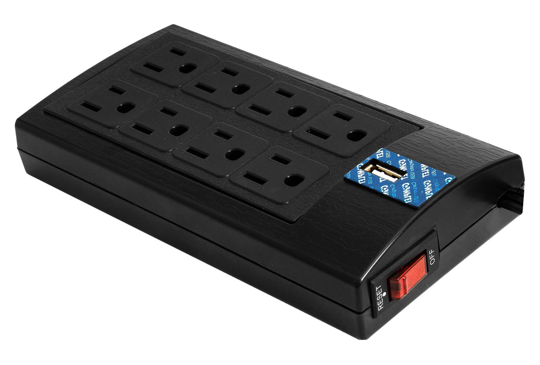 Supresor de Picos 504 Joule COMPLET BRC-1-005. 8 contactos Nema 5-15R y un Puerto USB. Garantía 60 meses -