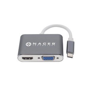 Adaptador Tipo C a HDMI+VGA Naceb Technology NA-0113 - Plata