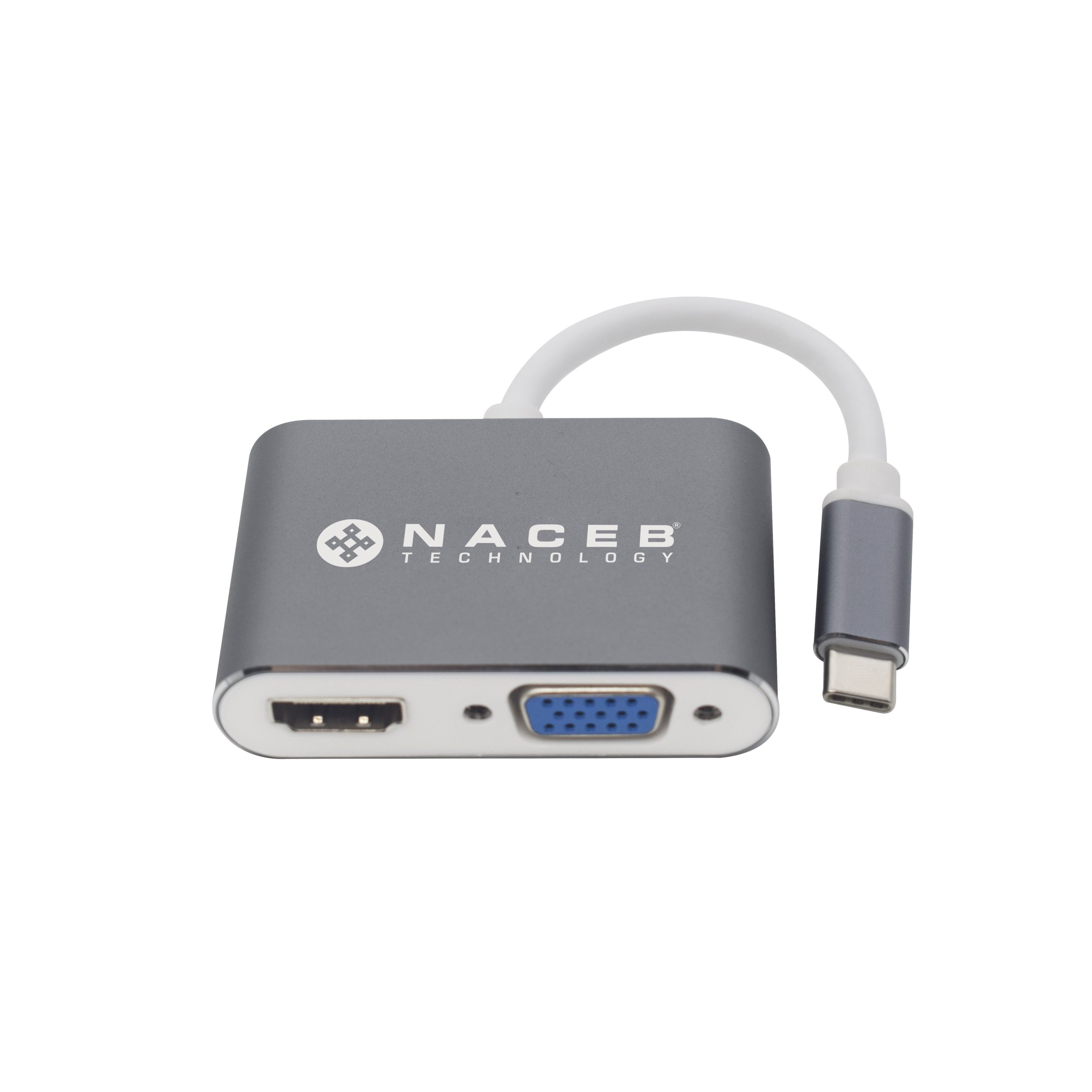 Adaptador Tipo C a HDMI+VGA Naceb Technology NA-0113 - Plata