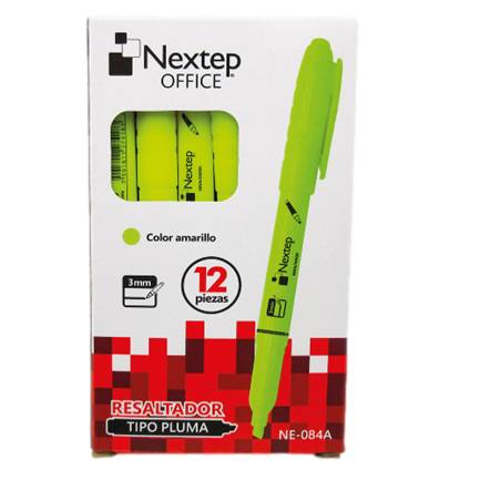 Resaltador Nextep NE-084A Tipo Pluma color Amarillo punta Cincel con 12 piezas -