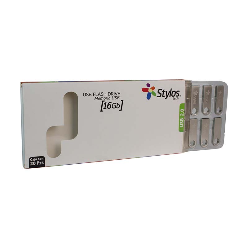 Paquete 20 USB 16GB Metálico STYLOS STUSB2016 -