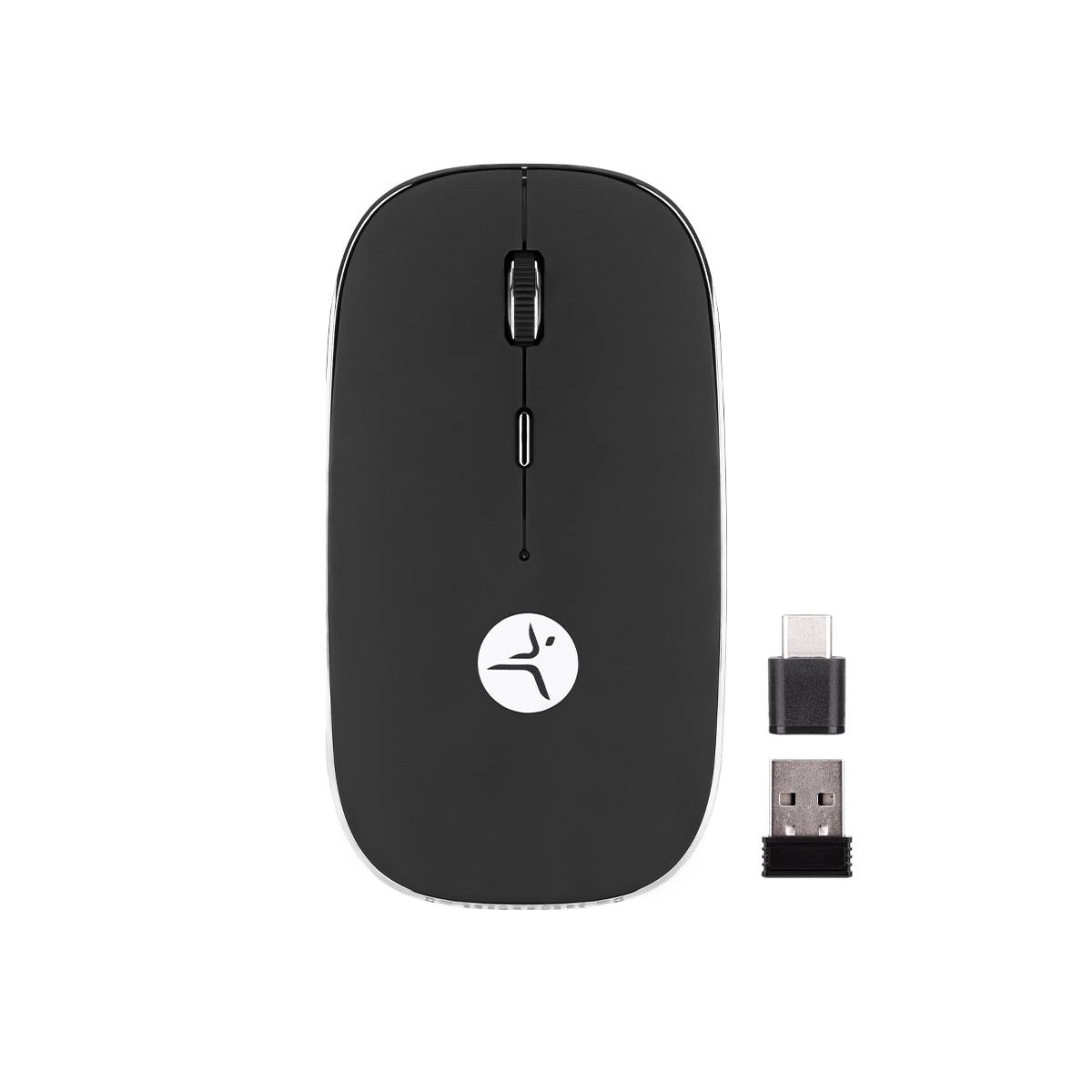 Mouse SLIVEBLACK recargable negro con nano receptor tipoC y USB A - mousepad incluido