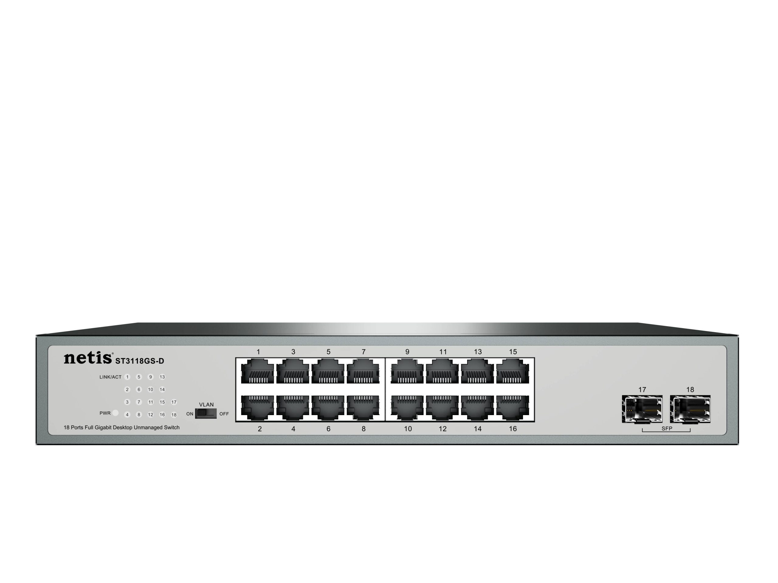 Switch NETIS modelo ST3118GS-D - 16 Puertos y 2 Puertos SFP Gigabit