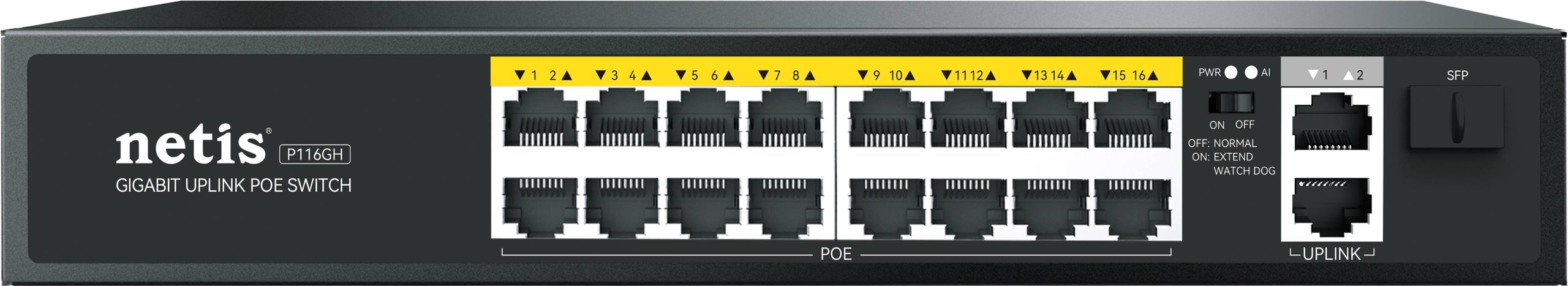 Netis Switch POE P116GH - 16 Puertos POE (100 Mbps) y 2 Puertos Uplink (1000 Mbps)