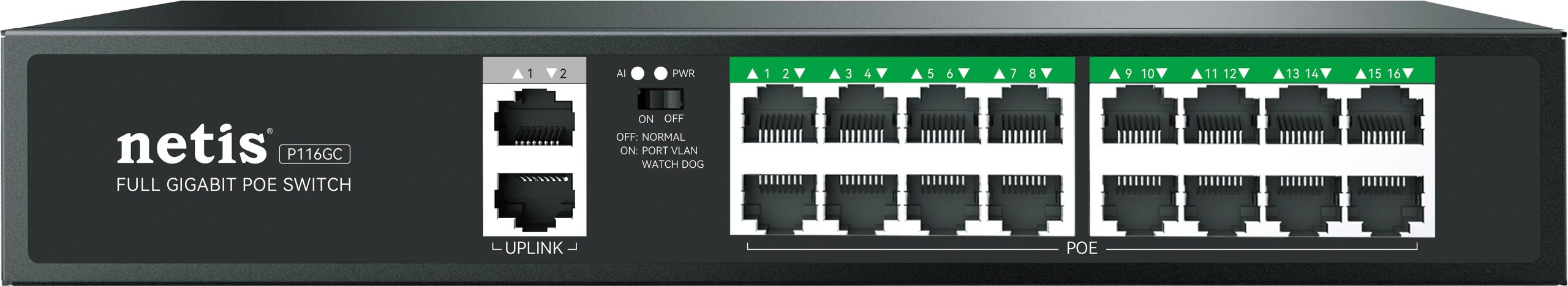 Netis Switch POE P116GC - 16 Puertos POE y 2 Puertos Uplink