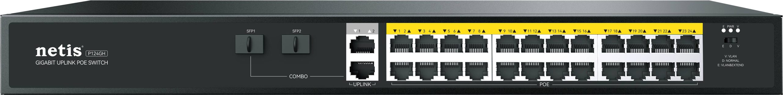 Netis Switch POE P124GH - 24 Puertos POE (100 Mbps) y 4 Puertos Uplink (1000 Mbps)